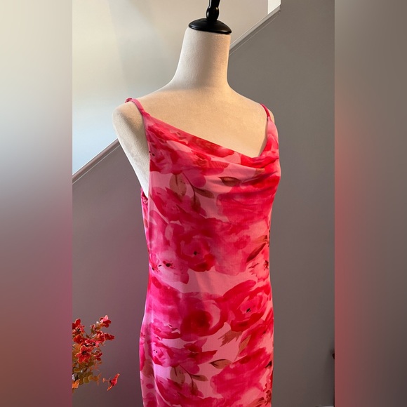 FASHION-PRETTY GARDEN Maxi Dress Pink Floral SpringSummer Spaghetti Straps LARGE - Picture 1 of 13